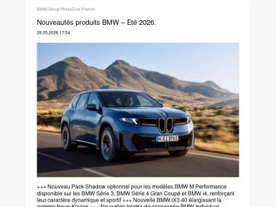  Nouveautés produits BMW – Eté 2026. (BMW Group PressClub France)