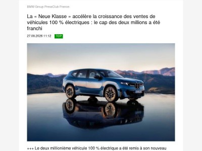 TopTopic:  La « Neue Klasse » accélère la croissance des ventes de véhicules... (BMW Group PressClub France)