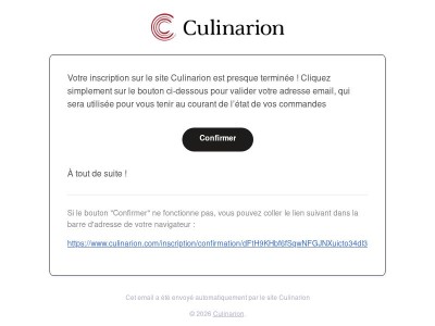 Validation de votre compte Culinarion