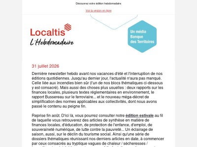 L'Hebdo Localtis du lundi 24 août 2026