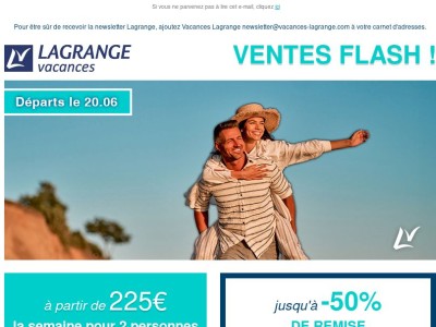 Ventes Flash - départs du 20 Juin
