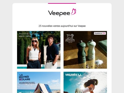 Bonjour {{ lastname }}, aujourd'hui Tommy Hilfiger, Peugeot Saveurs, Maped et 22 autres ventes sur Veepee