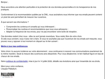 Information sur le suivi de nos communications par email.