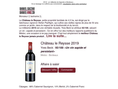 93/100 «Un vin sapide et persistant» pour notre best-seller sur Bordeaux
