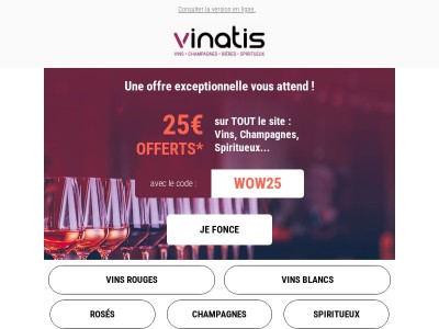 🥂🍷 25€ offerts immédiatement sur TOUT le site !