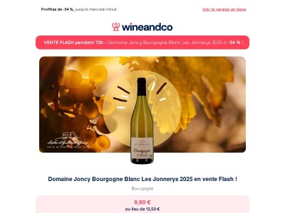 ⚡Vente Flash 72h : Domaine Joncy Bourgogne Blanc Les Jonnerys 2025 à -34 % !