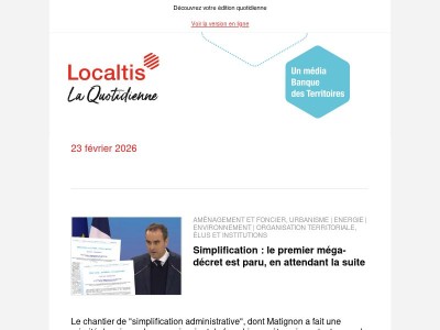 Actualités Localtis du mardi 24 février 2026