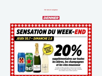 🍺🍾20% supplémentaires sur toutes les bières, les champagnes et les vins mousseux