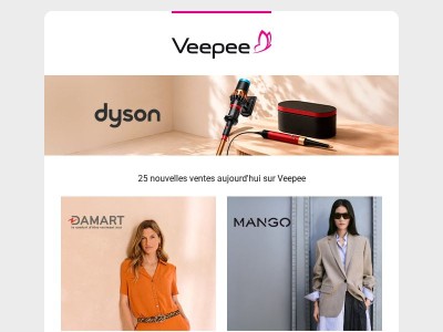 Aujourd'hui : Damart, Mango, Geographical Norway et 22 autres ventes sur Veepee