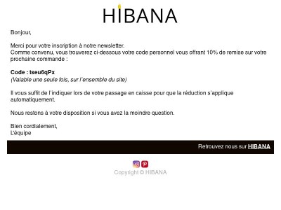 Votre code de réduction de 10%