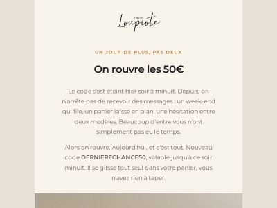On rouvre les 50€. Aujourd'hui seulement.