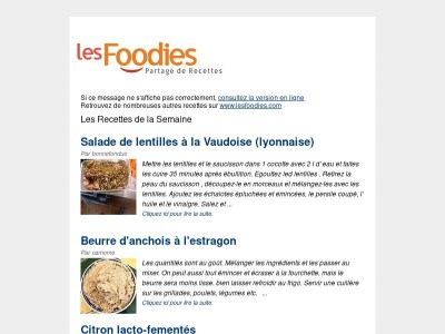 Les Foodies: Les Recettes de la Semaine