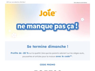 Plus que 3 jours pour profiter de -20 % avec le code JOIE20 !