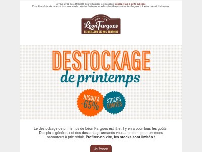 Déstockage exceptionnel : jusqu'à -65% sur nos spécialités