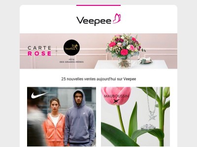 Aujourd'hui : Nike, Mauboussin, Bayton et 22 autres ventes sur Veepee