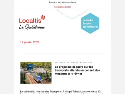 Actualités Localtis du mardi 13 janvier 2026