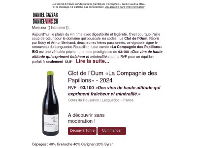 93/100 pour un Languedoc BIO à seulement 12.5°...