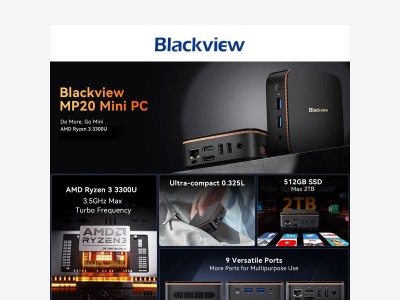 Blackview MP20 New AMD CPU 4K Dual Screen Display Support Mini PC