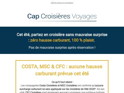 🚨 Zéro hausse carburant sur vos croisières cet été : 100 % plaisir !