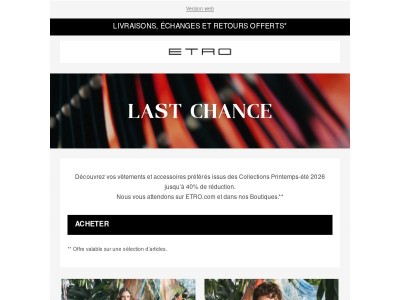 Last chance : jusqu'à -40% sur les collections ETRO