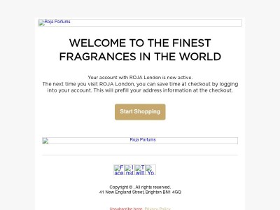 Roja Parfums Account Confirmation