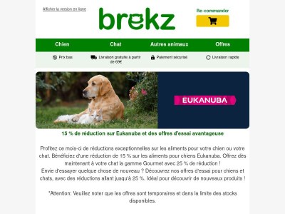 15 % de réduction sur les aliments pour chiens Eukanuba