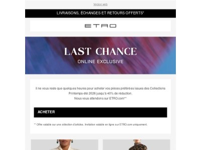 Dernier appel ! Last Chance ETRO -40%!