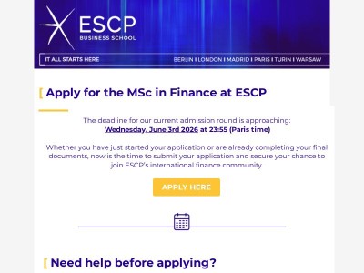 [Reminder] Last Days to Apply – MSc in Finance | ESCP Business School