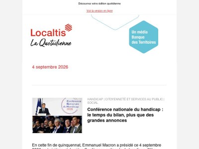 Actualités Localtis du lundi 7 septembre 2026