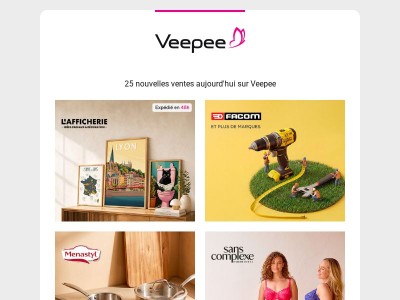 Aujourd'hui : L'afficherie, Facom et plus de marques, Menastyl et 22 autres ventes sur Veepee