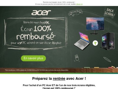 Profitez de la rentrée avec Acer : votre écran 100% remboursé !