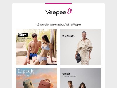 Aujourd'hui : Dim, Mango, Lipault et 22 autres ventes sur Veepee