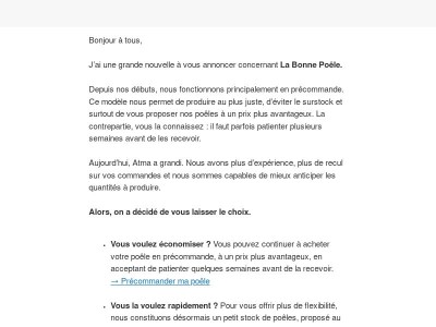 Grande nouvelle pour la bonne poêle.