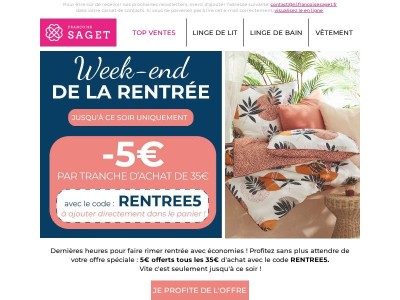 🚨Dernières heures : 5€ offerts tous les 35€ !