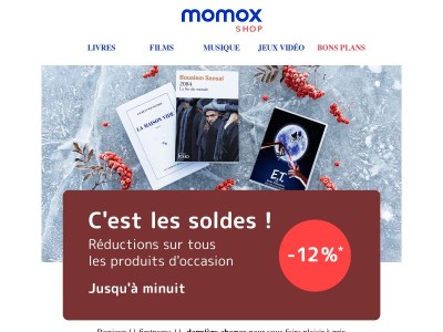 ⏰ Dernier jour des soldes d’hiver : -12 %* dès 12 € !