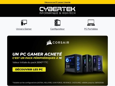 Un PC Gamer acheté, c'est un Pack périphériques Corsair à 1€ !

💥