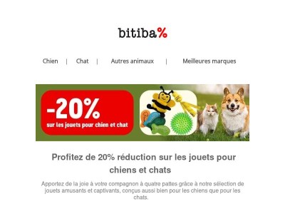  🔥 Profitez de 20 % de réduction sur les jouets pour chiens et chats !