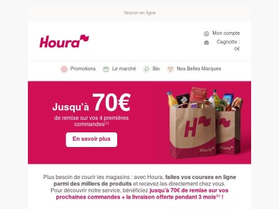 70€ de remise sur vos 4 premières commandes