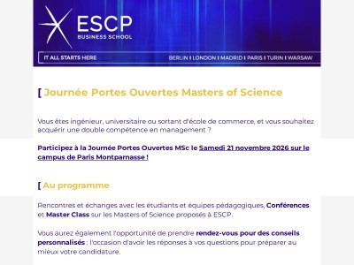 ESCP - Journée Portes Ouvertes Masters of Science  - SAVE THE DATE