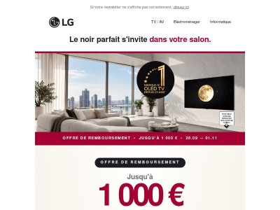 Jusqu'à 1 000 € remboursés sur votre TV LG OLED