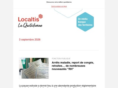 Actualités Localtis du vendredi 4 septembre 2026