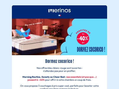 COCORICO ! Jusqu'à –40% sur nos couchages + bonus -5% 🐓​