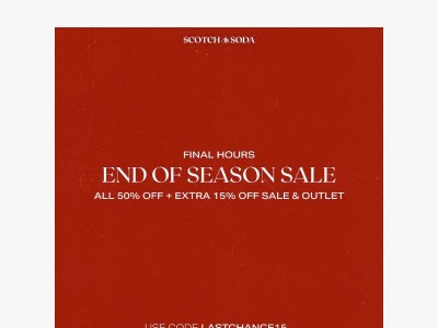 Final Hours of 50% Off + Extra 15% Off