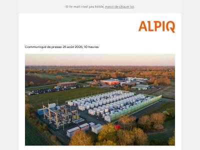 Communiqué de presse: Alpiq élargit son portefeuille de systèmes de stockage par batterie en Allemagne