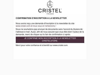 Confirmation d'inscription à la newsletter CRISTEL