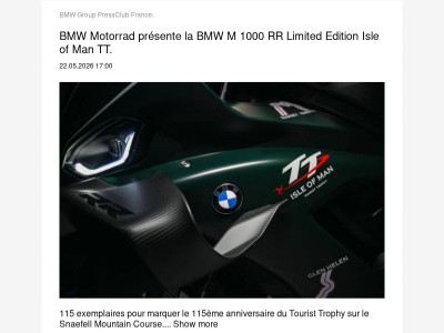  BMW Motorrad présente la BMW M 1000 RR Limited Edition Isle of Man TT. (BMW Group PressClub France)