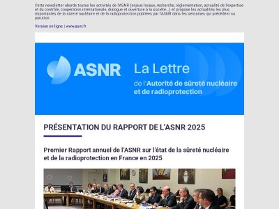 La Lettre de l'Autorité de sûreté nucléaire et de radioprotection (ASNR) - Rapport de l'ASNR 2025