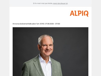 Annonce événementielle : Après 5 ans, Johannes Teyssen démissionne de la présidence du Conseil d’administration d’Alpiq