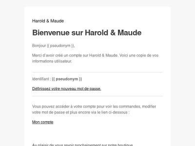 Votre compte sur Harold & Maude a été créé