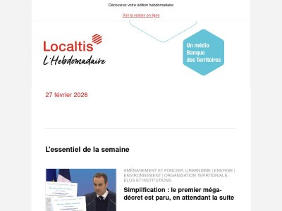 L'Hebdo Localtis du vendredi 27 février 2026